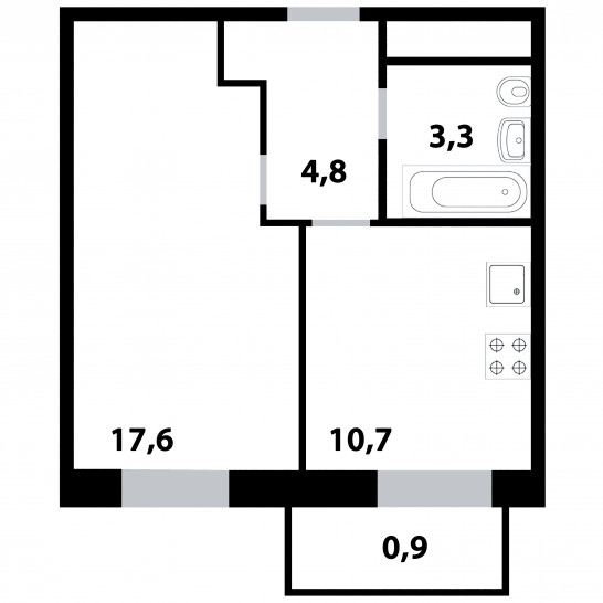 Однокомнатная квартира 37.3 м²