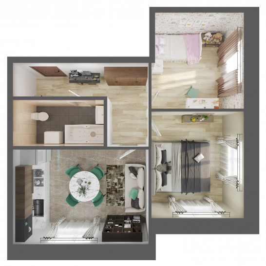 Двухкомнатная квартира 50.6 м²
