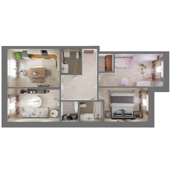 Трёхкомнатная квартира 87.3 м²