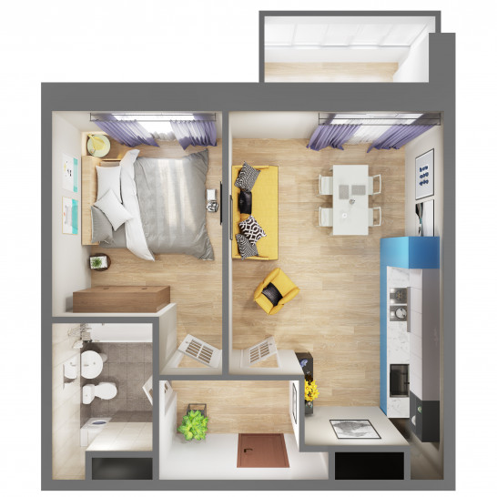 Двухкомнатная квартира 44.3 м²