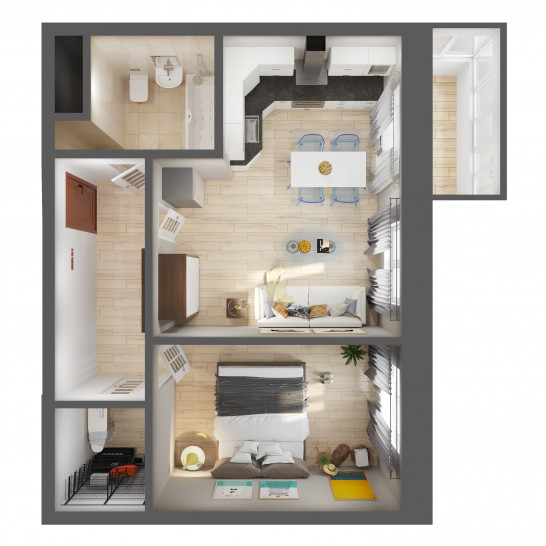 Двухкомнатная квартира 46.7 м²