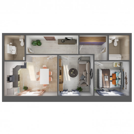 Двухкомнатная квартира 57 м²