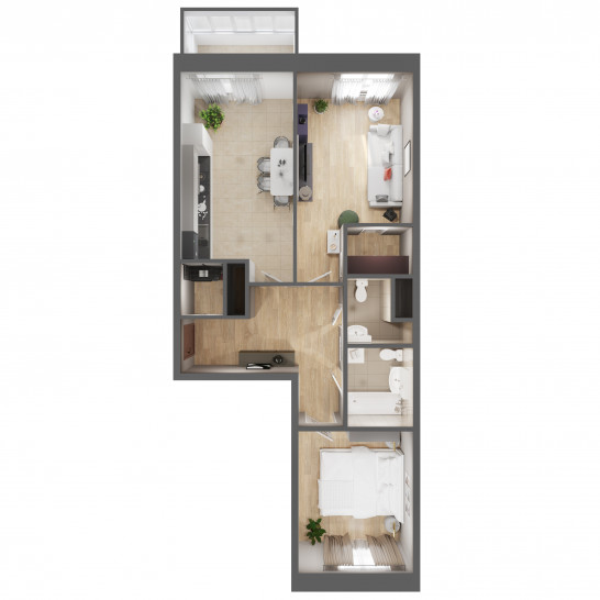 Двухкомнатная квартира 67.3 м²