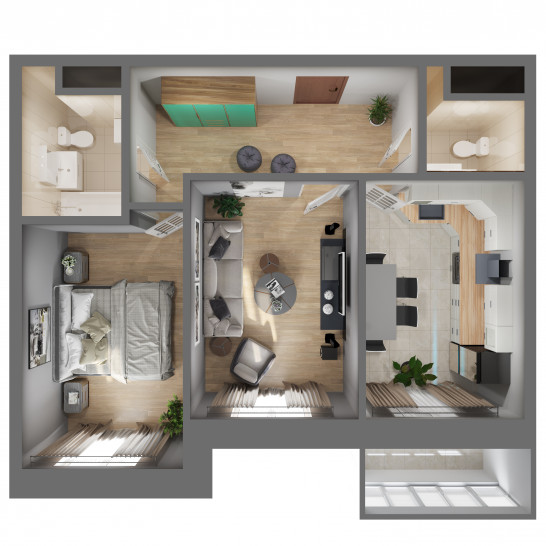 Двухкомнатная квартира 56.5 м²