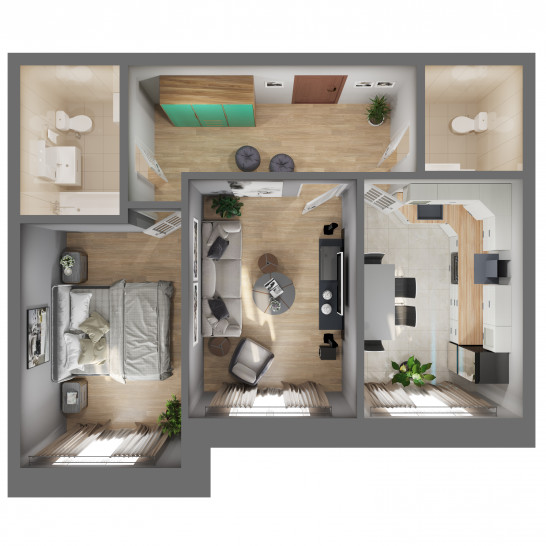 Двухкомнатная квартира 57.3 м²
