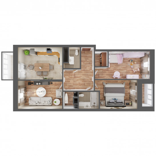 Трёхкомнатная квартира 87.4 м²