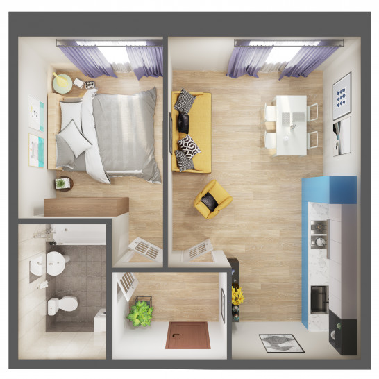 Двухкомнатная квартира 45.8 м²