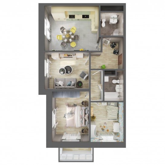 Трёхкомнатная квартира 79.7 м²