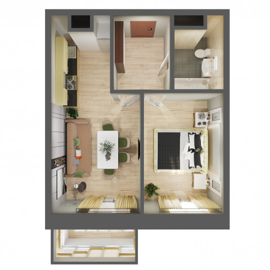 Двухкомнатная квартира 43.2 м²