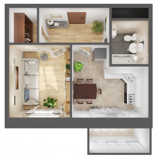 Однокомнатная квартира 34.3 м²