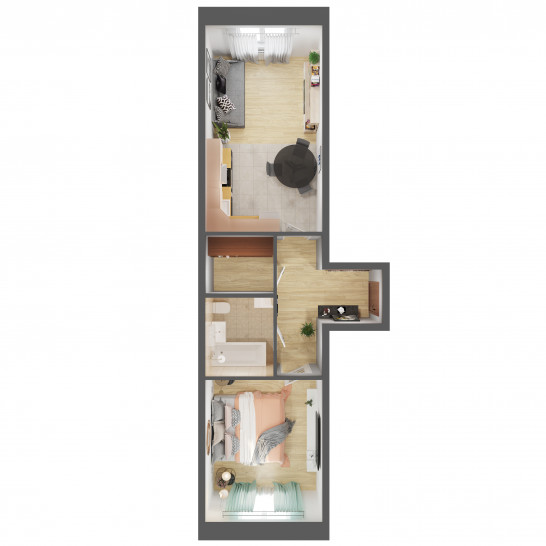 Двухкомнатная квартира 46.5 м²