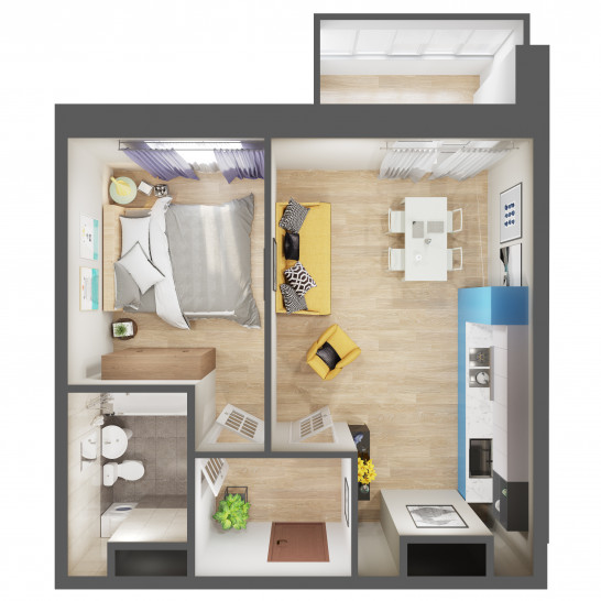 Двухкомнатная квартира 44.3 м²