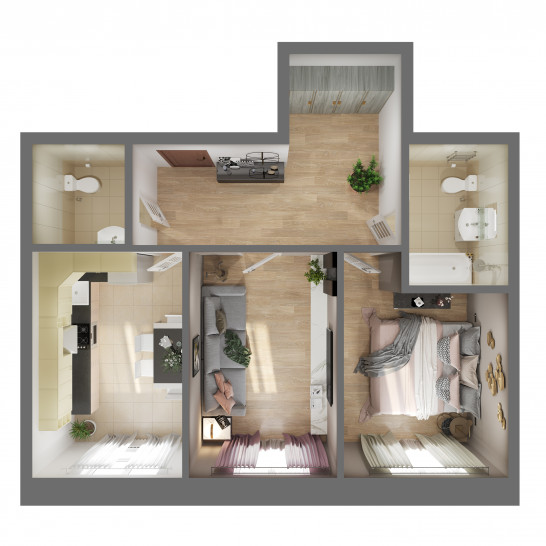 Двухкомнатная квартира 58.6 м²