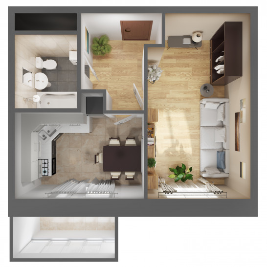 Однокомнатная квартира 34.3 м²
