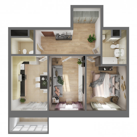 Двухкомнатная квартира 57 м²