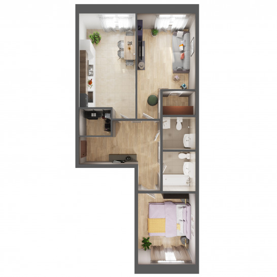 Двухкомнатная квартира 67.6 м²