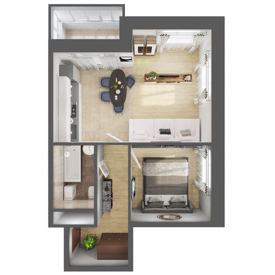 Двухкомнатная квартира 45.9 м²
