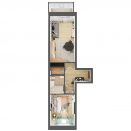 Двухкомнатная квартира 45.4 м²