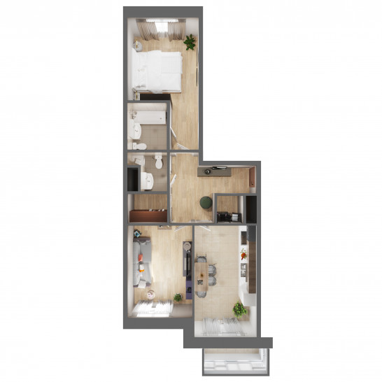 Двухкомнатная квартира 63.3 м²