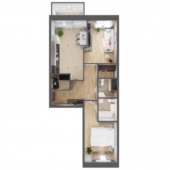 Двухкомнатная квартира 65.5 м²