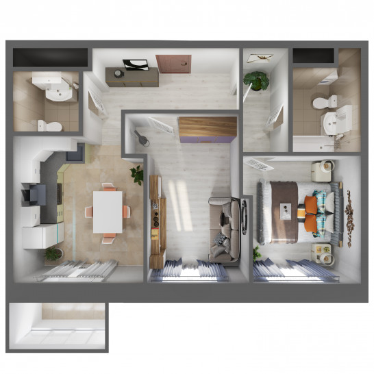 Двухкомнатная квартира 53.3 м²
