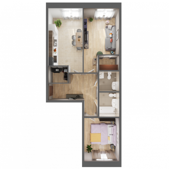 Двухкомнатная квартира 67.9 м²